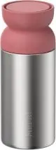 Mug isotherme personnalisé Mepal Ellipse 350 ml en inox brossé avec couvercle rose aux courbes en sablier