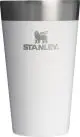 Gobelet inox personnalisé Stanley Stacking 470 ml blanc avec bord en acier brossé et logo embossé