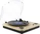 Platine vinyle Prixton Marconi effet bois personnalisable avec capot transparent ouvert et deux haut-parleurs