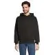 Sweat à capuche oversize personnalisable noir en molleton épais porté de face avec poche kangourou et épaules tombantes