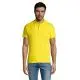 Polo homme personnalisé jaune citron en jersey de coton, porté de face avec un jean, col en côte et patte boutonnée