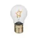 Ampoule LED décorative LUMIGLOW en verre transparent avec filament étoile orange et culot doré, vue de face