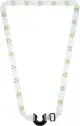 Lanyard porte-bouteille recyclé LIAN en RPET blanc sublimé de motifs verts avec anneau noir et boucle coulissante