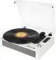 Platine vinyle personnalisée Prixton Studio Deluxe blanche avec couvercle transparent ouvert et façade en tissu