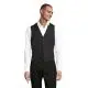 Gilet de costume personnalisé homme noir à 5 boutons et encolure en V, porté sur une chemise blanche, vue de face
