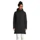 Parka chaude femme personnalisée ALFI WOMEN noire à capuche portée de face, coupe couvrante mi-cuisse