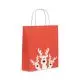 Sac cadeau personnalisé rouge petit format avec motif renne blanc et anses blanches BAO SMALL