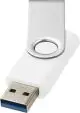 Clé USB 3.0 personnalisée Rotate Basic blanche à étrier pivotant argenté, connecteur USB bleu sorti