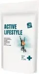Pochette papier blanche du kit premiers soins personnalisé MyKit imprimée Active Lifestyle avec un sportif qui saute