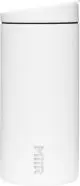 Mug isotherme de voyage MiiR Flip Traveler blanc mat, couvercle étanche et petit logo vertical près de la base
