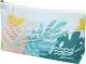 Petite trousse personnalisée Ari en RPET sublimée de feuilles tropicales et lettrage Hello Summer, zip blanc