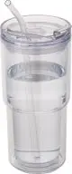 Gobelet double paroi personnalisable transparent 480 ml avec couvercle pivotant et paille coudée