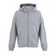 Sweat zippé personnalisé gris chiné à capuche, poche kangourou et épaules tombantes, vue de face