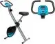 Vélo d'appartement personnalisé pliable Prixton gris et noir avec touches turquoise, détail du guidon et de l'écran