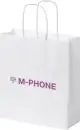 Petit sac kraft personnalisé blanc à poignées torsadées, imprimé d'un logo violet en façade