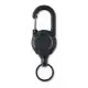 Porte-badge enrouleur personnalisé STIBA noir en ABS avec mousqueton, boîtier rond texturé et anneau porte-clés
