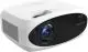 Vidéoprojecteur personnalisé Prixton P50 Picasso blanc à façade noire brillante et objectif bleuté vu de trois quarts