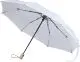 Parapluie pliable personnalisé blanc ouvert à toile RPET avec baleines noires et poignée en bambou naturel