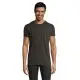 T-shirt homme personnalisé anthracite à coupe ajustée et col rond côtelé, porté de face avec un jean noir