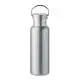 Bouteille isotherme personnalisée 500 ml en inox recyclé argent mat, bouchon vissé et anse métallique de transport