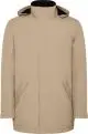 Parka homme personnalisée AMERICA sable foncé vue de face, col montant, capuche amovible et poches à rabat