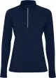 Sweat demi-zip femme bleu marine vu de face, coupe ajustée et fermeture zippée à liseré réfléchissant