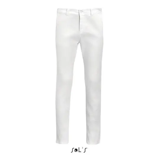 Pantalon homme JULES MEN blanc en twill de coton stretch, coupe chino avec poches à l'italienne, vue de face