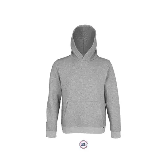 Sweat à capuche made in France personnalisé GABRIEL gris chiné en coton bio molleton gratté, vue de face