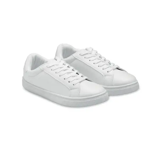 Paire de baskets personnalisées en PU taille 39, blanches, avec lacets polyester et semelle caoutchouc