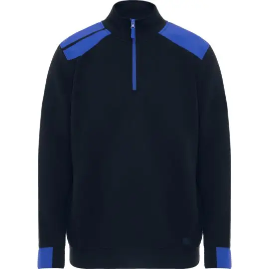Pull demi-fermé homme personnalisable Maverick bleu marine, épaules, poignets et zip bleu roi