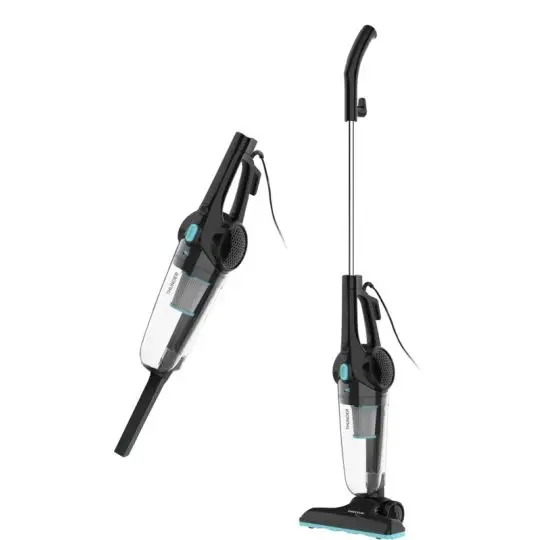 Aspirateur balai personnalisé Prixton Thunder noir et turquoise présenté en version balai et en version à main