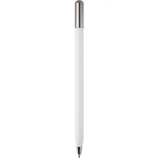 Stylo à bille personnalisable SMART blanc en aluminium recyclé avec embout chrome fumé