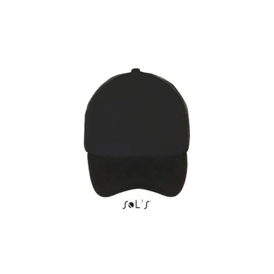 Casquette trucker personnalisée noire, panneau avant en mousse et visière incurvée, vue de face