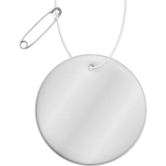Rond réfléchissant personnalisé blanc de 5,5 cm en PVC avec cordon et épingle de sûreté RFX H-16