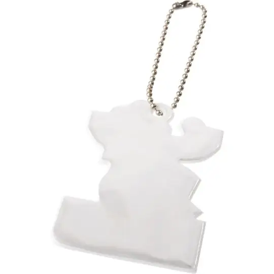 Pendentif réfléchissant personnalisé blanc en silhouette de personnage au bras levé avec chaînette à billes