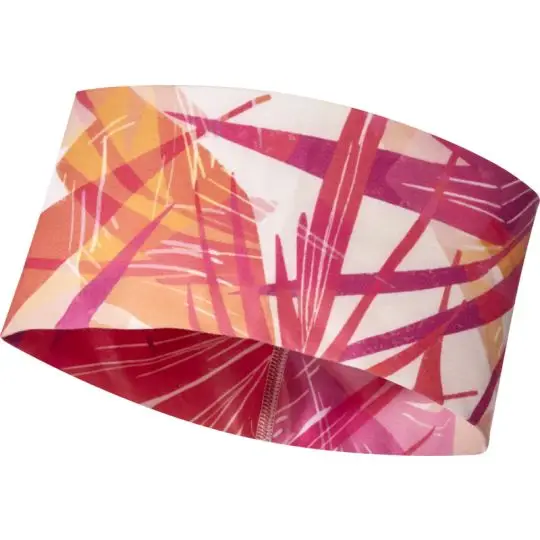 Bandeau de sport recyclé personnalisé Lily sublimé de coups de pinceau rose, corail et jaune sur fond blanc