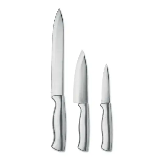 Set de couteaux personnalisé en acier inoxydable brossé, grand couteau, couteau moyen et petit couteau d'office