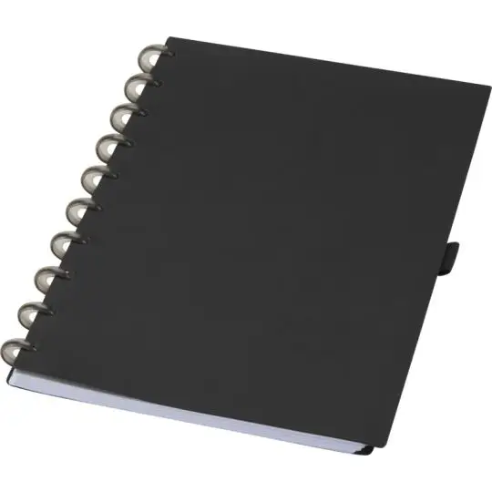 Agenda publicitaire personnalisé SMART noir à couverture souple PU et anneaux à disques gris fumé