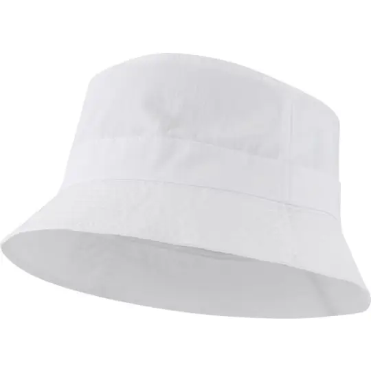 Chapeau de soleil personnalisé Marisol blanc en nylon, bob à large bord et coutures apparentes