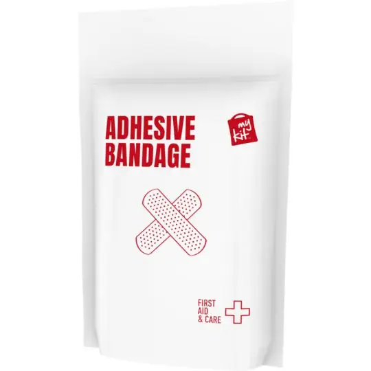 Kit de pansements personnalisé en pochette papier blanche imprimée Adhesive Bandage en rouge avec logo