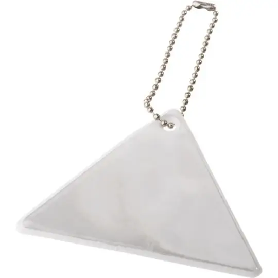 Pendentif réfléchissant personnalisable en triangle blanc pointe en bas, suspendu à une chaînette à billes métallique