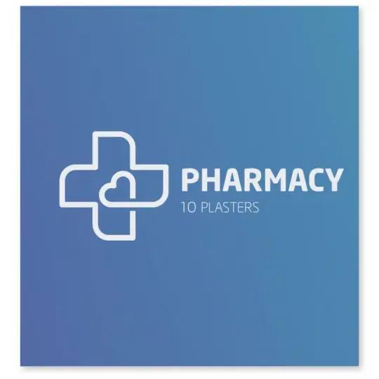 Enveloppe de pansements anti-ampoules personnalisés imprimée en bleu avec logo croix de pharmacie blanc