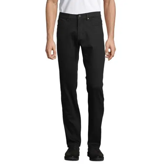 Jean homme personnalisé Gaspard Men noir, coupe droite 5 poches, vue de face, boutons métal mat
