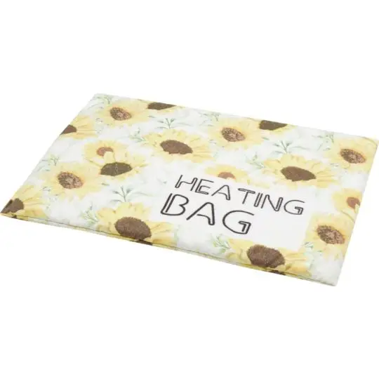 Coussin graines de lin personnalisé imprimé de tournesols jaunes sur fond blanc avec un message noir