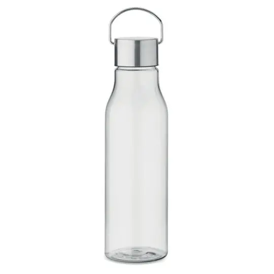 Gourde RPET personnalisée 600 ml transparente avec bouchon en acier inoxydable et anse de transport intégrée
