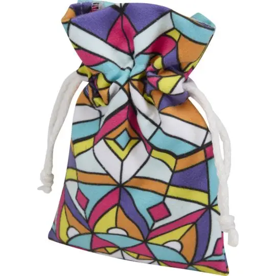 Pochette à cordon personnalisée GIVO 15 x 10 cm sublimée d’un motif vitrail coloré et fermée par cordons blancs