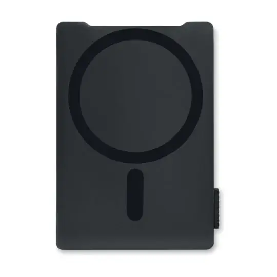 Porte-cartes magnétique personnalisé MACARD noir en ABS recyclé avec cercle d'aimantation vu de face
