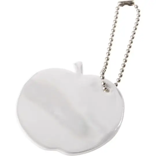 Réfléchissant publicitaire blanc brillant en forme de pomme avec sa queue et chaînette à billes métallique