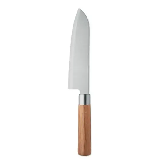 Couteau de chef personnalisable SLICE à lame inox satinée et manche en bois de hêtre, vue de face