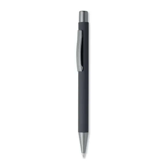Stylo aluminium personnalisé NALI noir au revêtement caoutchouté avec clip, bouton et pointe métalliques